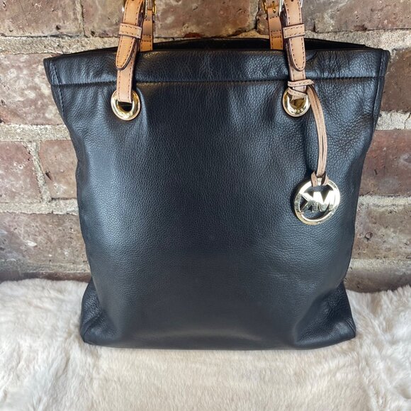 Michael Kors Jet Set Black Leather Tote Shoulder Bag - Picture 1 of 7